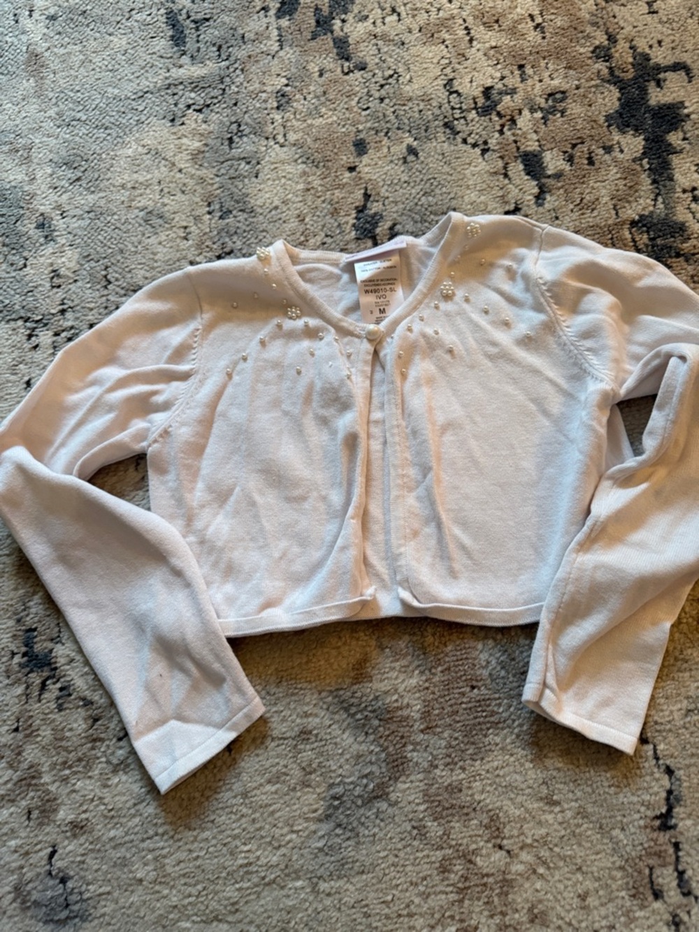 Girls Embellished pearl Cropped Cardigan in light cream